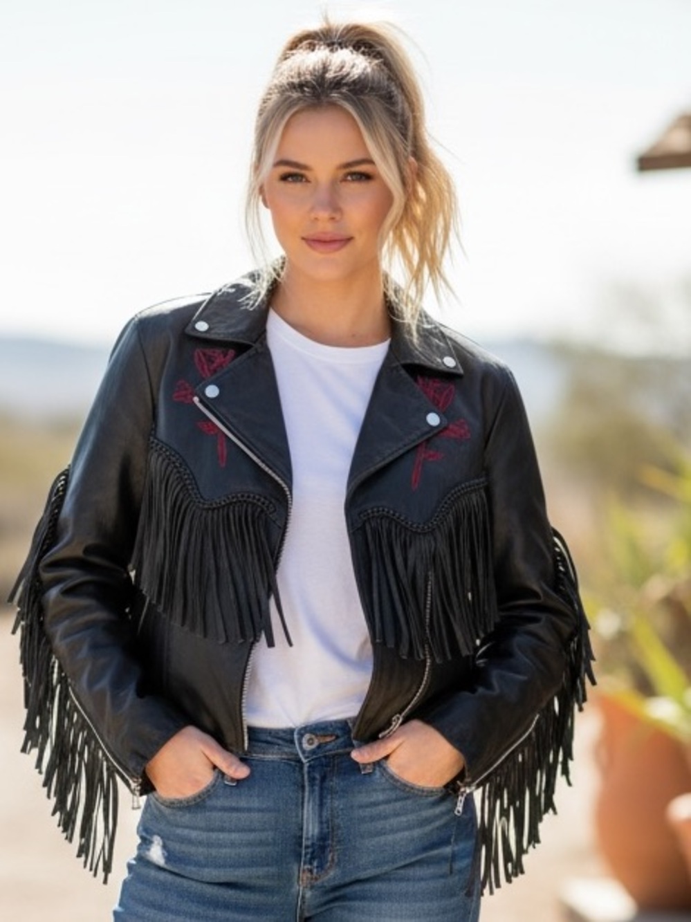 Addis leather fringe jacket.  Made in the USA. ‎ 
Vintage.